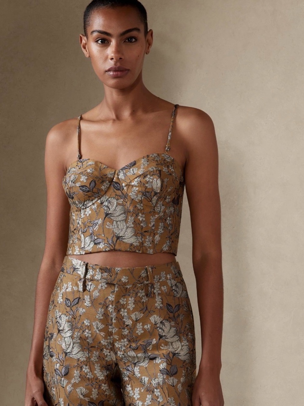 Banana Republic Women’s Floral Jacquard Cropped Corsette Bustier Top Size 6